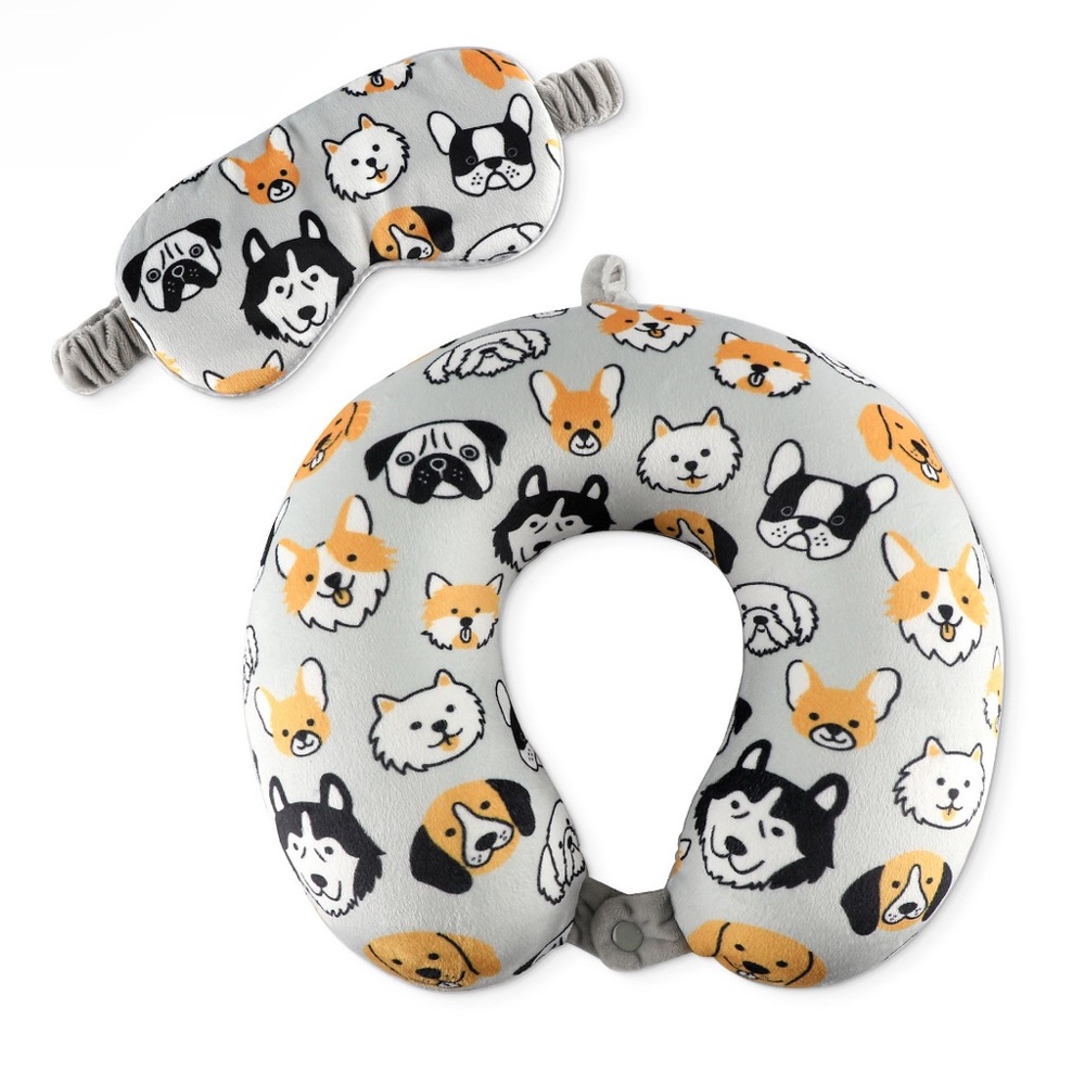 Dream Travel Dog Print/Travel Pillow and Eye Mask Set- NWT